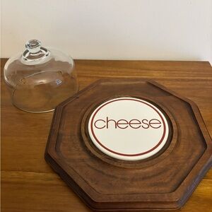 Vintage MCM Teak Cheese Board with Glass Cloche by Goodwood